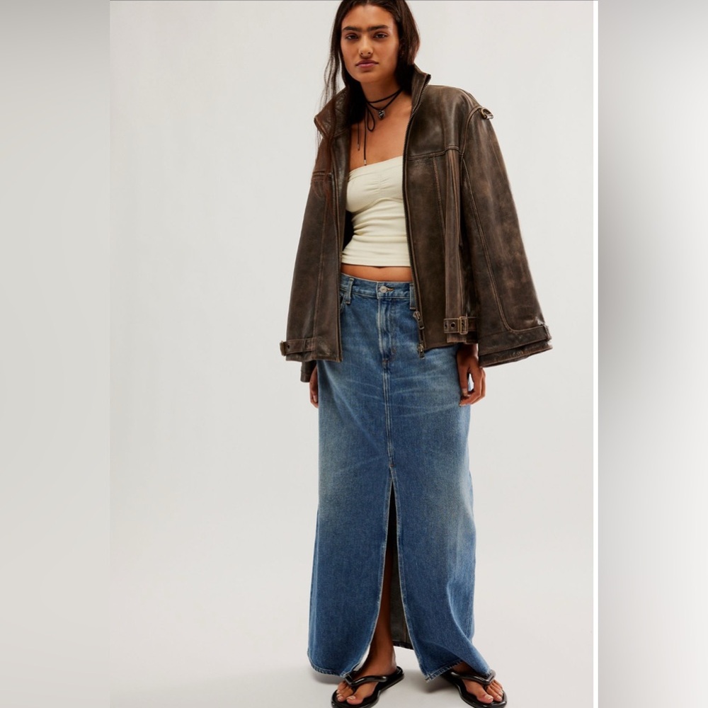 Free People AGOLDE Leif Denim Maxi Skirt
